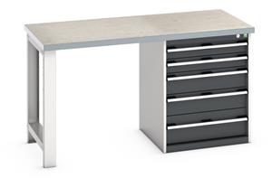 Bott Cubio Pedestal Bench with Lino Top & 5 Drawers - 1500mm Wide  x 750mm Deep x 840mm High. Workbench consists of the following components for easy self assembly:... 840mm High Benches